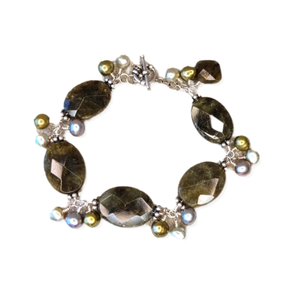 Handmade Bracelet Labradorite Sterling Silver Fresh Water Pearls Faceted…